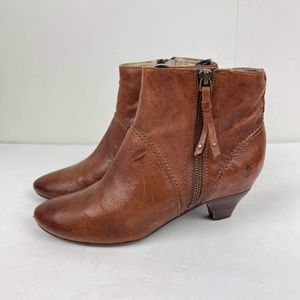 FRYE Women's Steffi Brown Leather Zip Ankle Bootie Size 7 M Heel Boot